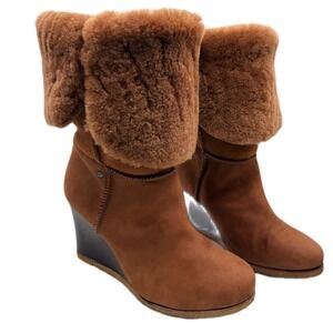 UGG Felicity Wedge Boots - Women's Size 7 - Brown Suede Shearling Lined